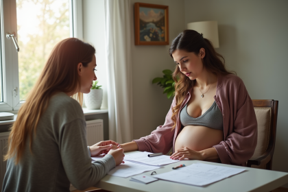 Doula soutenant une femme enceinte lors d'une consultation à domicile