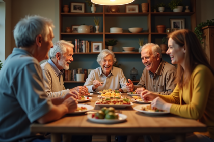 Famille multigenerational partageant un repas convivial
