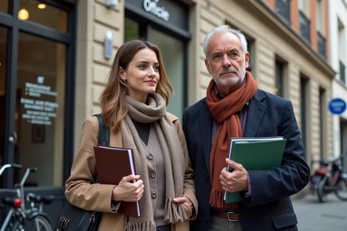 Fille et père discutant devant un bureau fiscal