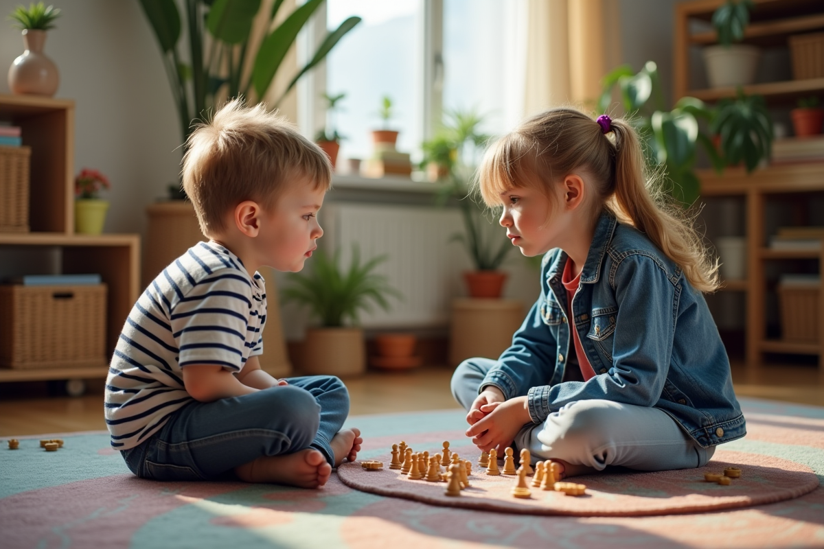 Deux freres et soeurs en tension dans le salon