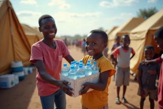 Distribution de vivres aux victimes d'une catastrophe naturelle