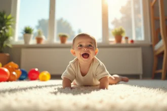 Bébé glissant sur les fesses en découvrant son environnement