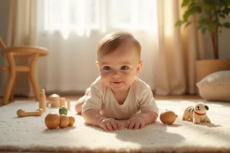 Bébé découvrant le monde avec une cuillère en main