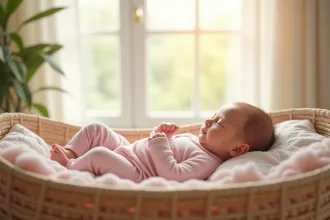 Bébé endormi paisiblement dans une nacelle confortable