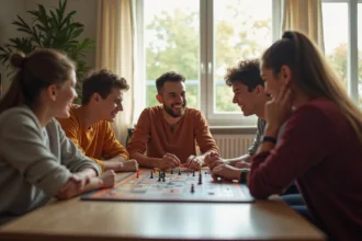 Dé en bois sur une table, symbole de créativité et d'imagination adolescente