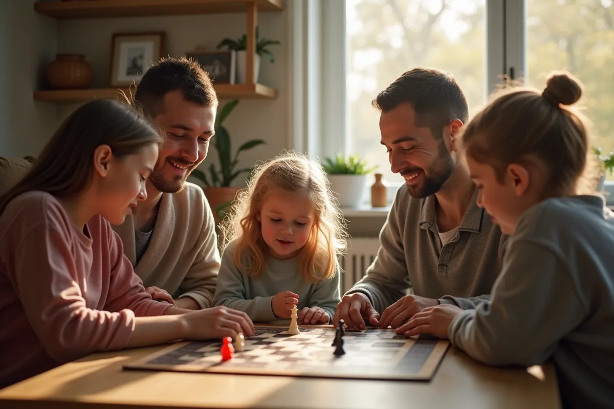 Enfant jouant sur une tablette dans un salon lumineux