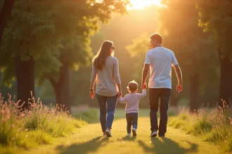Parents guidant leur enfant dans un environnement éducatif positif