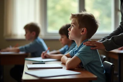 Enfant curieux parlant des dinosaures tout en étant pieds nus