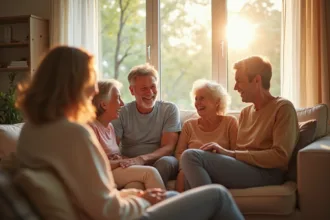 Famille réunie discutant pour résoudre un conflit familial