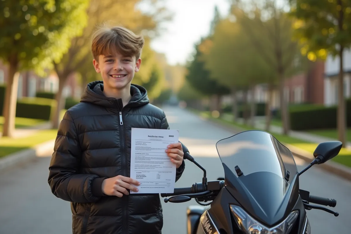 Jeune adolescent heureux avec son permis moto en main