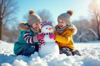 Enfant attrapant un flocon de neige sur sa langue