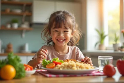 Assiette colorée avec des aliments sains pour enfants équilibrés
