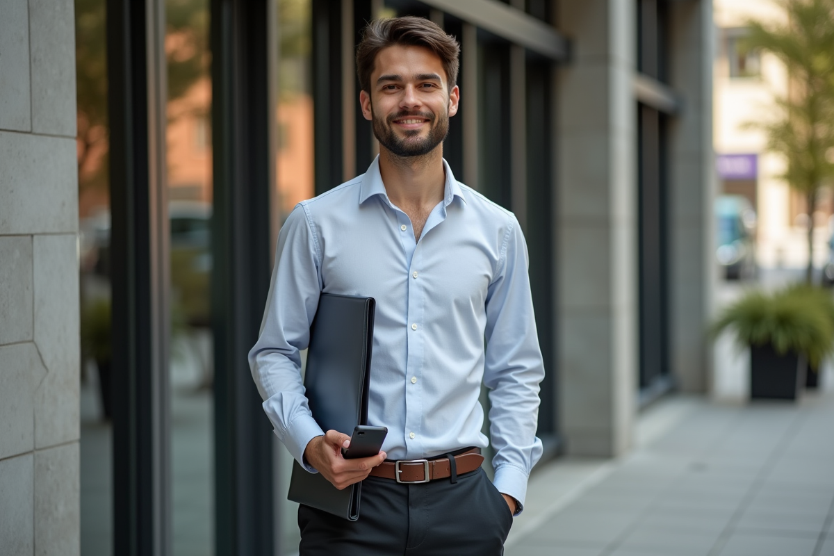Jeune doula dehors devant un bâtiment moderne