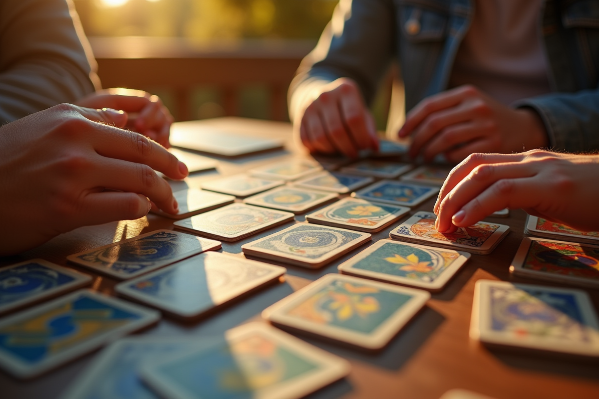 Groupe de personnes jouant à des jeux de cartes sur la table