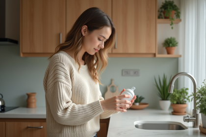 Jeune maman préparant un biberon dans la cuisine chaleureuse