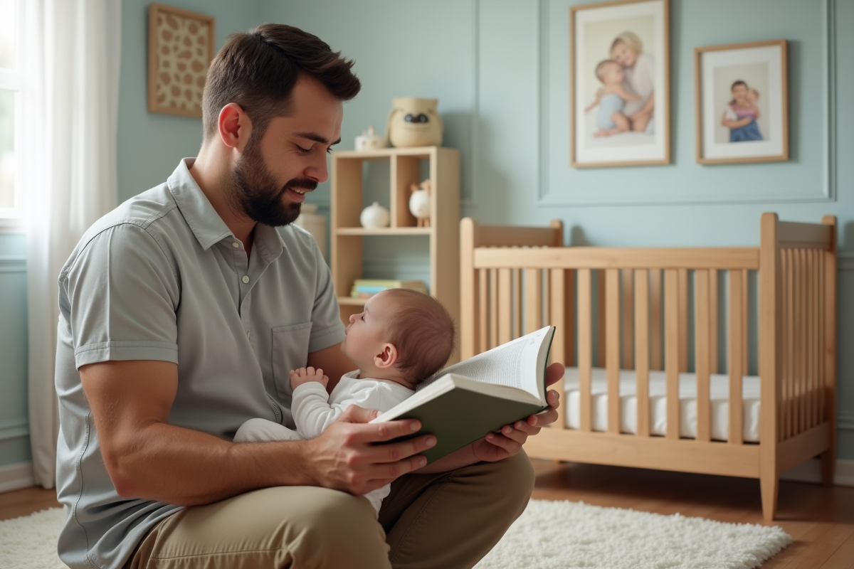 Papa aidant sa fille à allaiter dans une chambre paisible