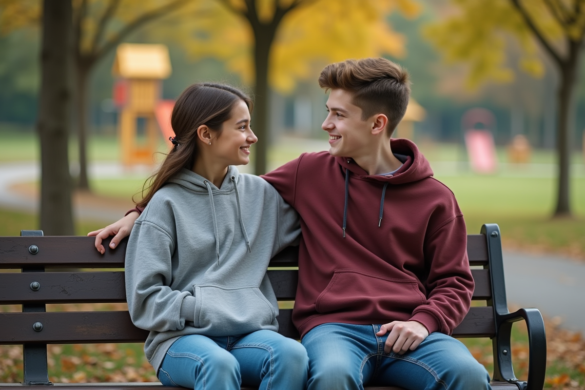 Freres et soeurs se réconcilient dans un parc