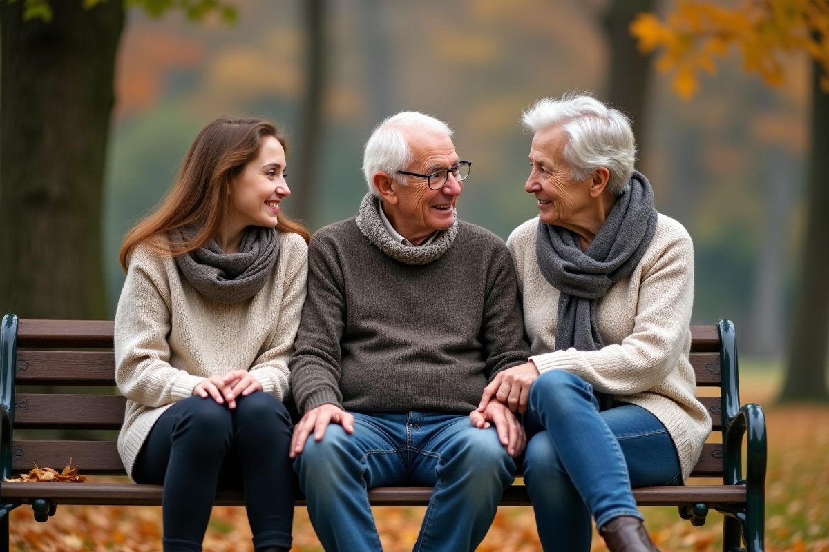 Freres et soeur avec leur parent dans un parc en automne